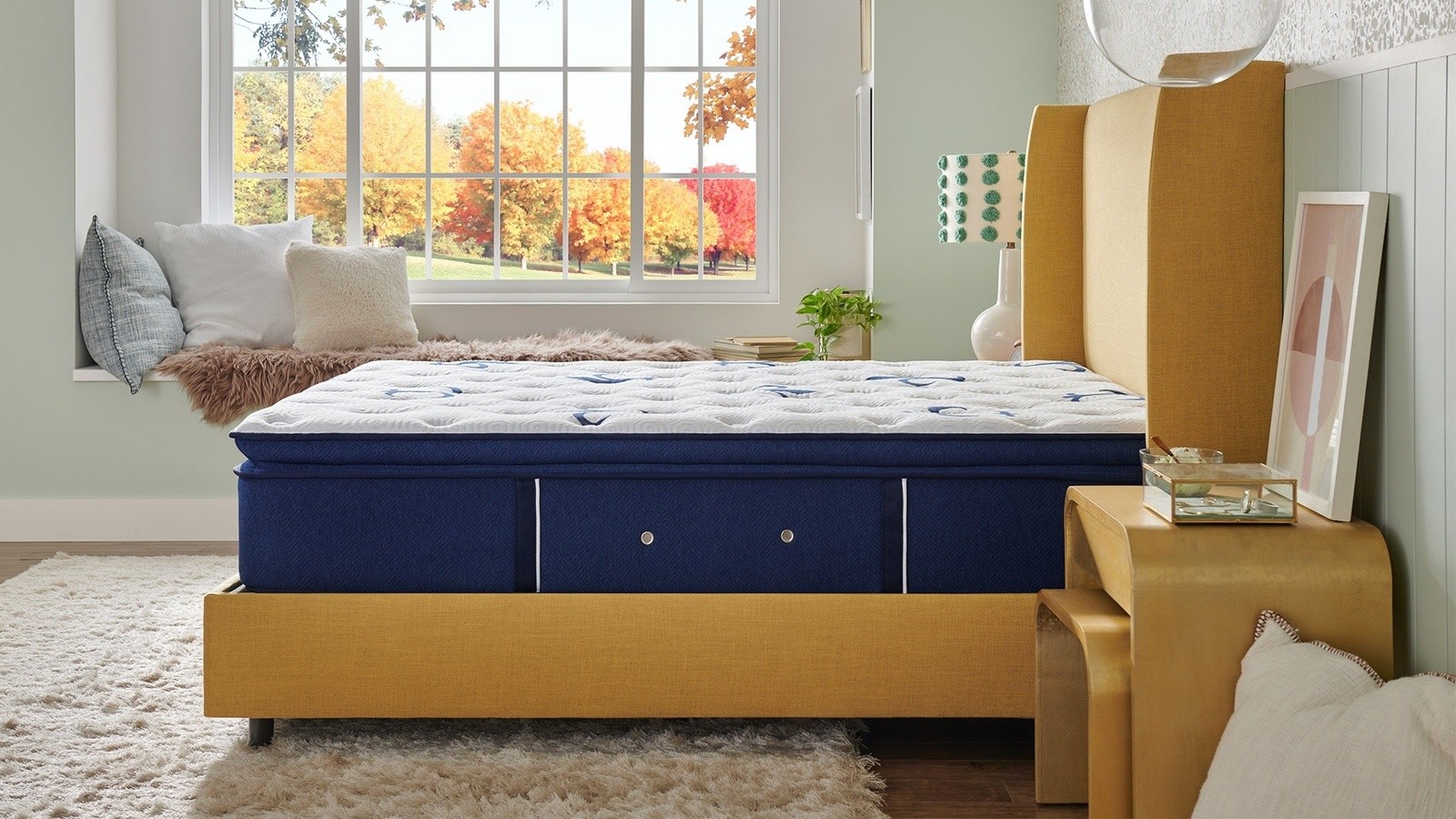 studio mattress flat profile in a styled room mobile view