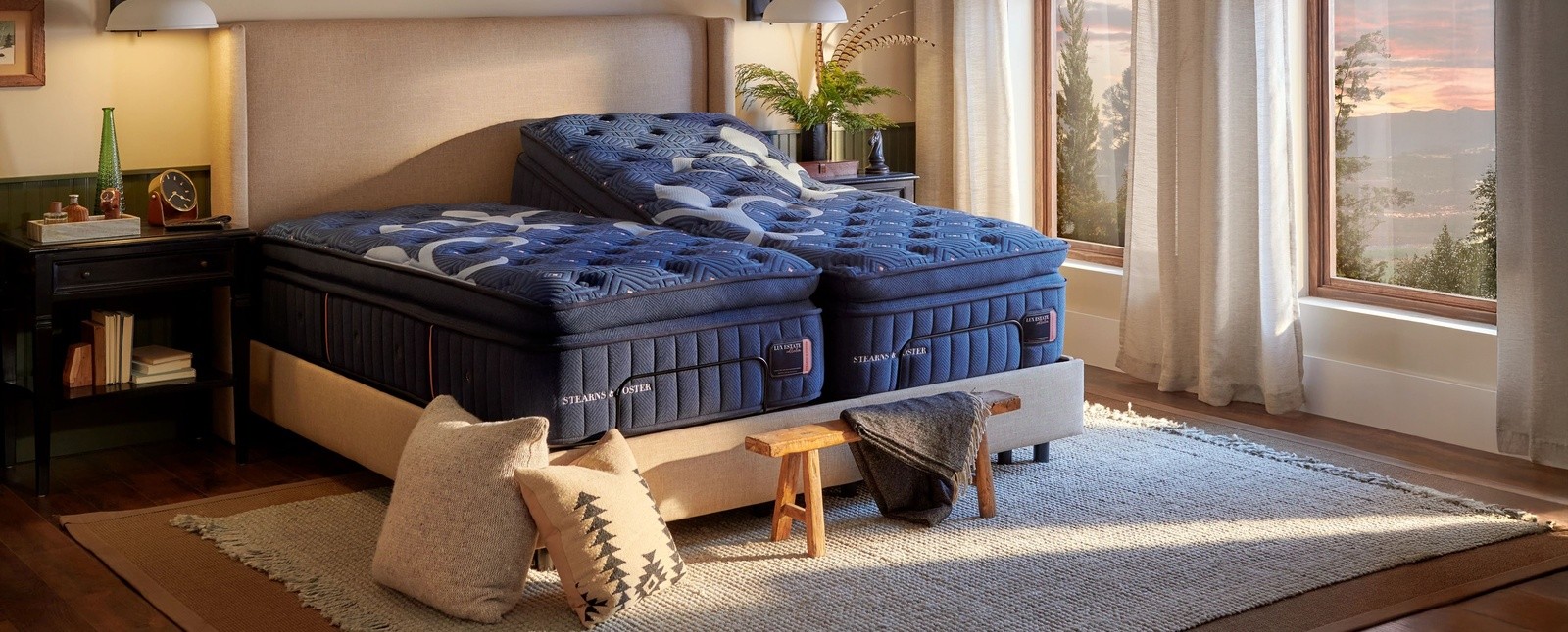 Stearns Lux Estate Split King mattress on an adjustable base